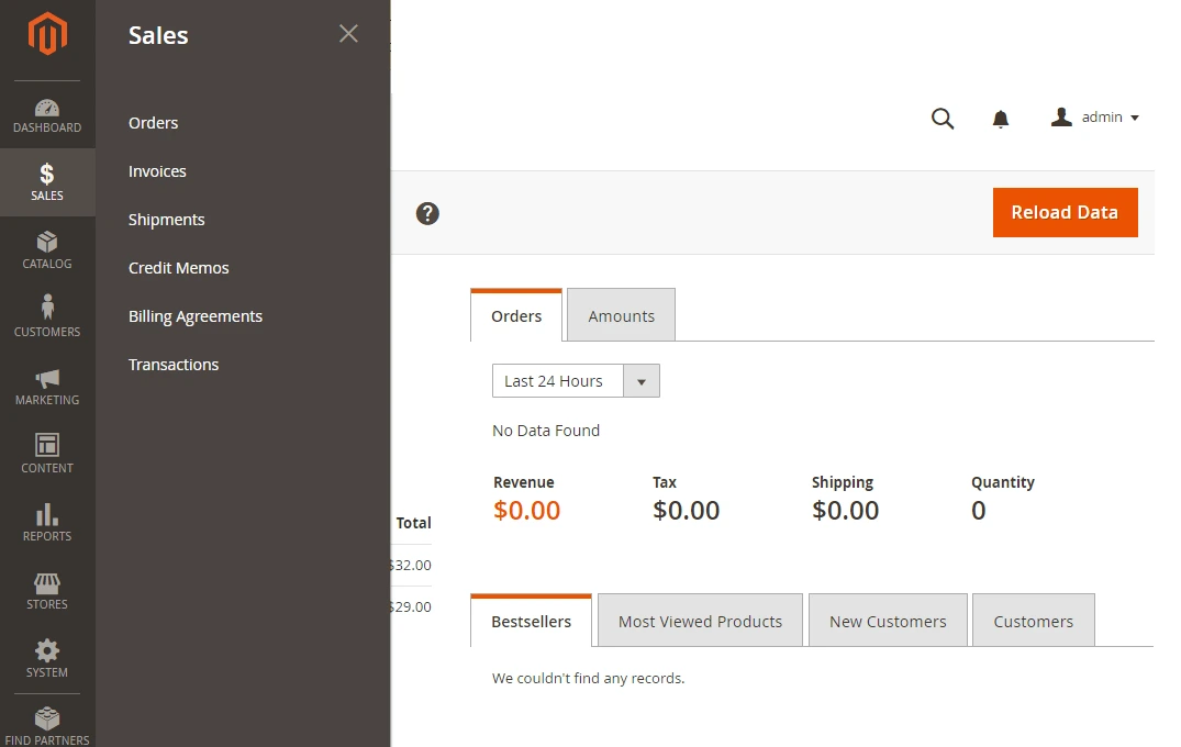 Magento Dashboard