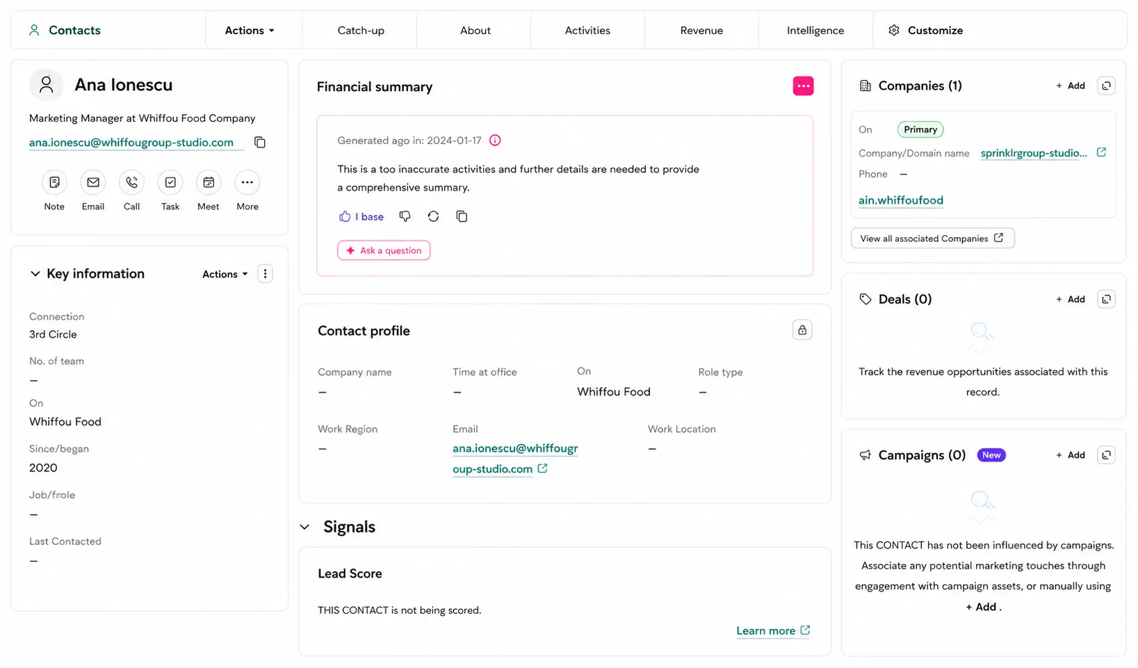 CRM Contact Dashboard
